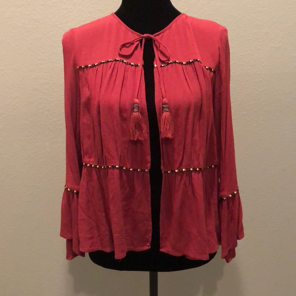 Forever 21 Southwestern Tassel Tie Blouse